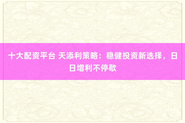 十大配资平台 天添利策略：稳健投资新选择，日日增利不停歇