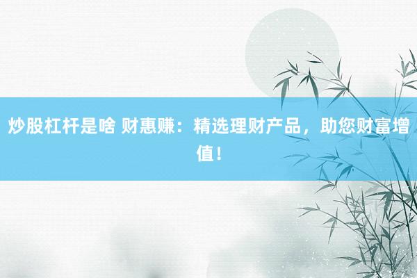 炒股杠杆是啥 财惠赚：精选理财产品，助您财富增值！