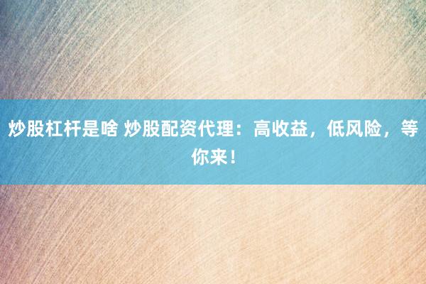 炒股杠杆是啥 炒股配资代理：高收益，低风险，等你来！