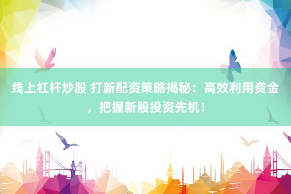 线上杠杆炒股 打新配资策略揭秘：高效利用资金，把握新股投资先机！