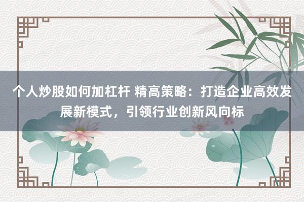 个人炒股如何加杠杆 精高策略：打造企业高效发展新模式，引领行业创新风向标