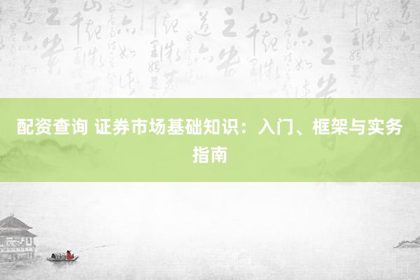 配资查询 证券市场基础知识：入门、框架与实务指南