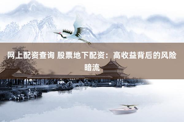 网上配资查询 股票地下配资：高收益背后的风险暗流
